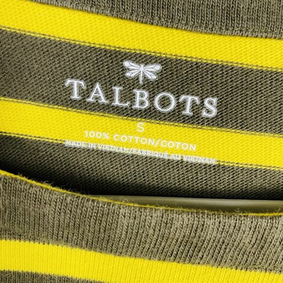 Talbots Size Small Striped Zip Shoulder Knit Top Yellow Brown 100% Cotton - Picture 5 of 6
